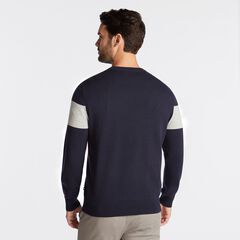 BLOCK STRIPE CREWNECK SWEATER,Navy,large