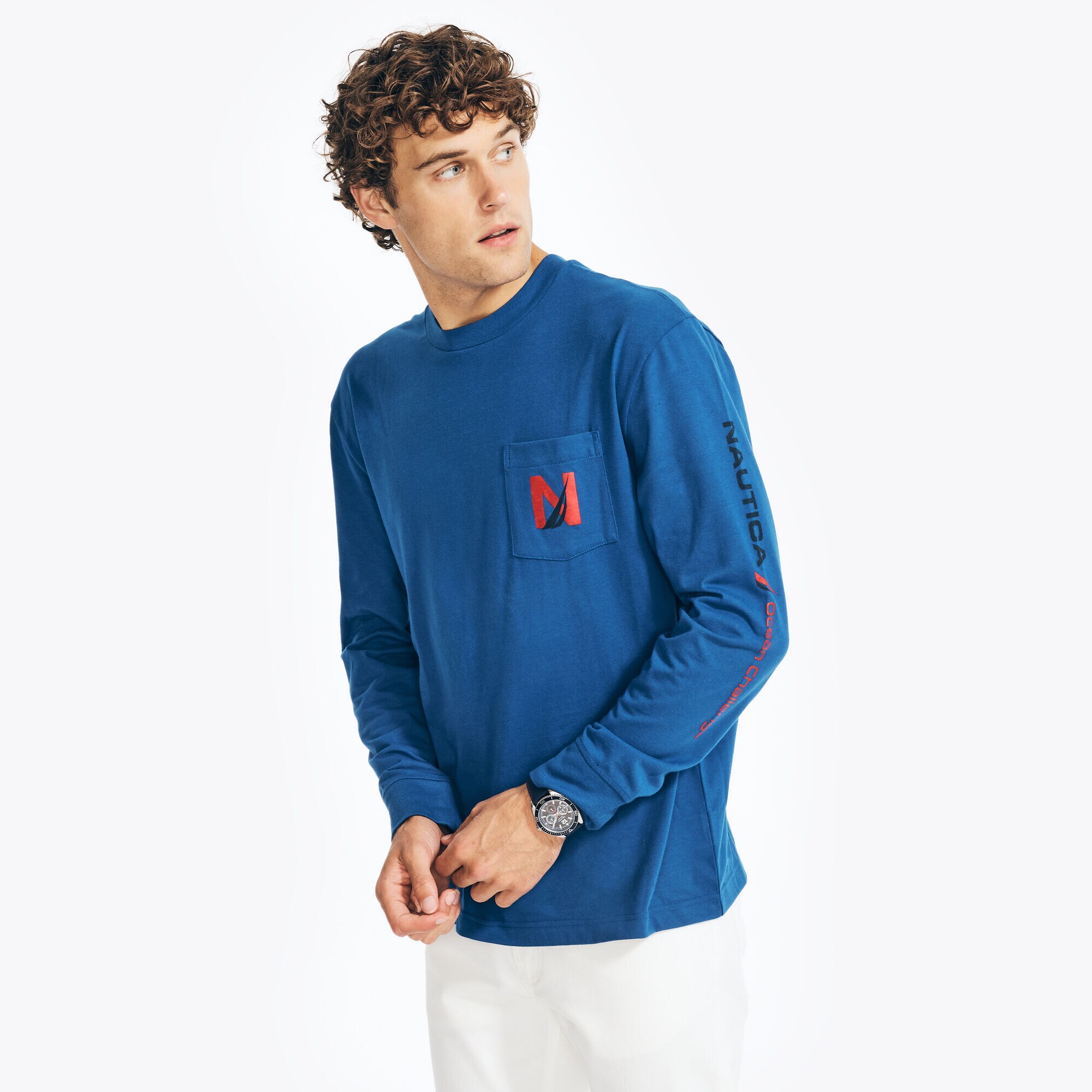 BIG & TALL GRAPHIC LONG-SLEEVE T-SHIRT,Bright Cobalt,large