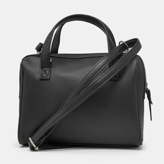 LOGO-EMBOSSED PEBBLED SATCHEL,True Black,large
