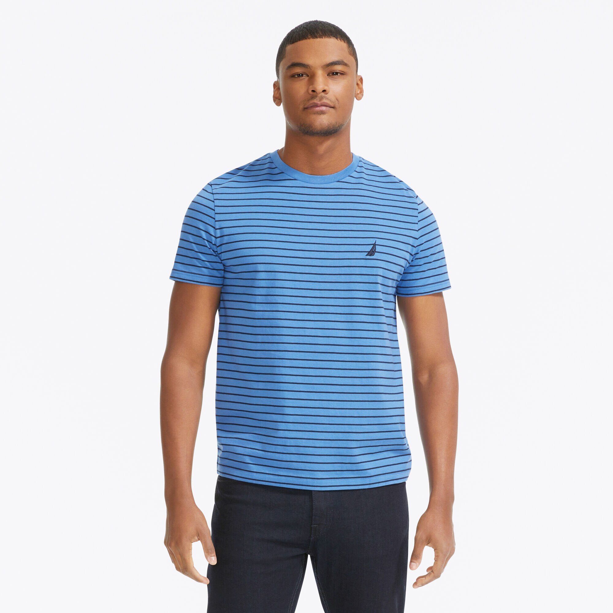 Striped Crewneck T-Shirt,Nite Sea Heather,large