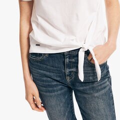 TIE-WAIST PUFF-SLEEVE TOP,Bright White,large