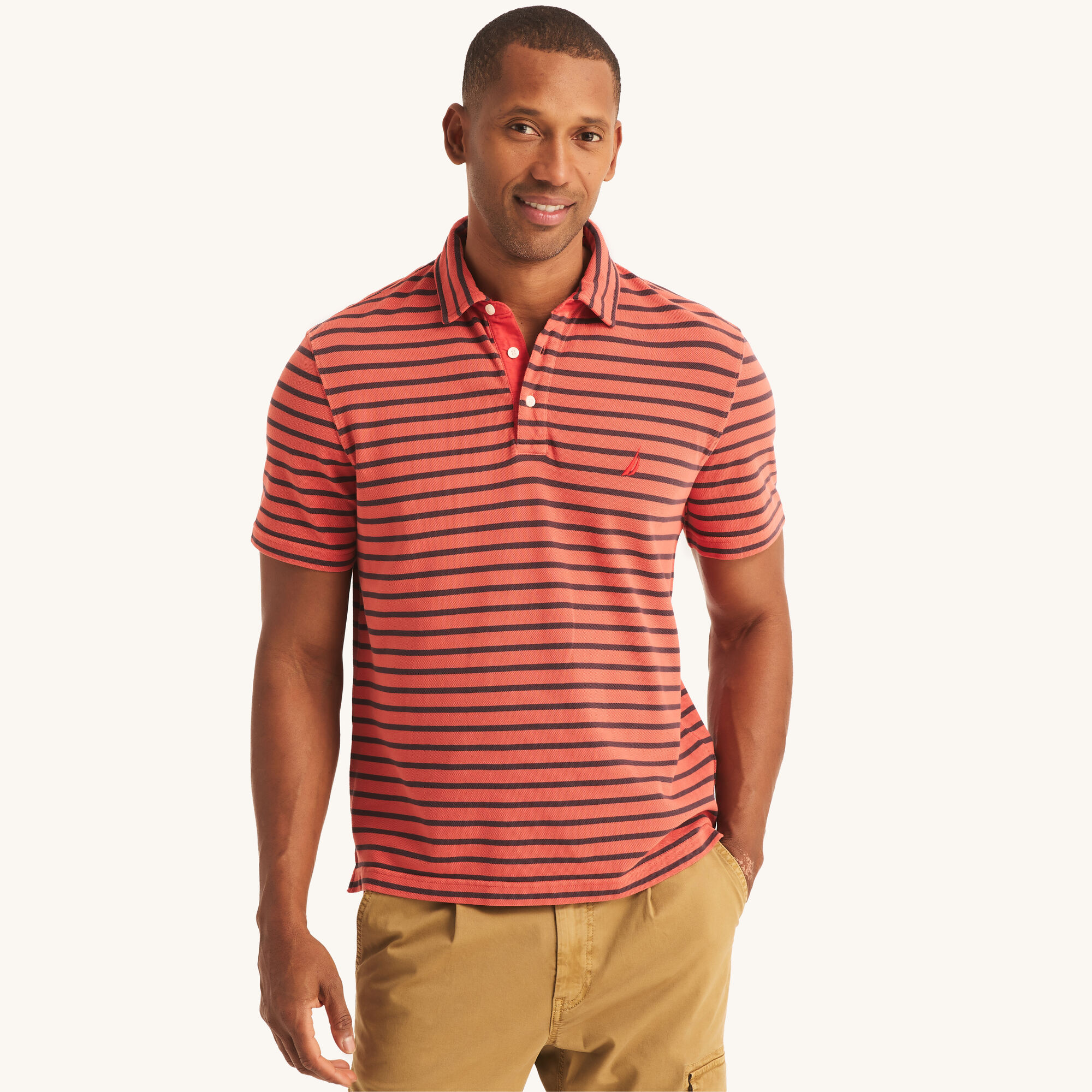 Classic Fit Striped Polo,Glory Red,large