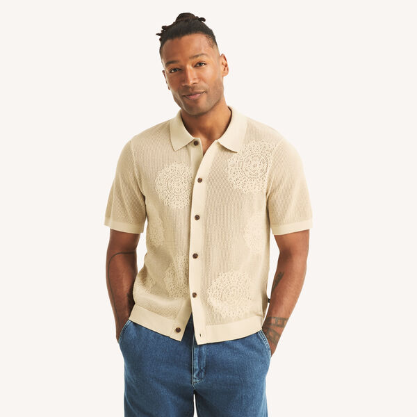 Mesh Button-Front Sweater Polo