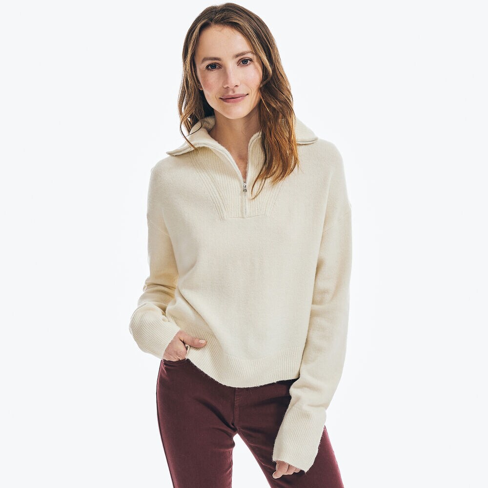 QUARTER-ZIP SWEATER,Marshmallow,large