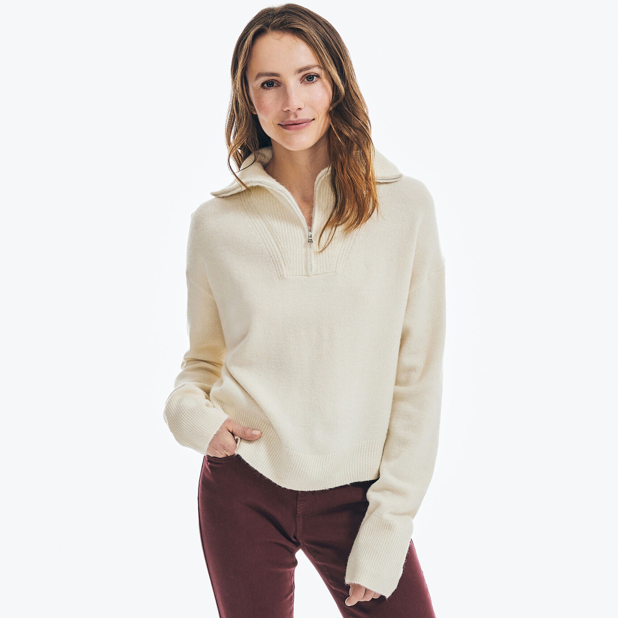QUARTER-ZIP SWEATER,Marshmallow,large