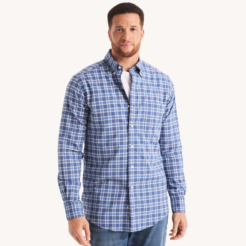 Big & Tall Plaid Shirt,Nite Sea Heather,large