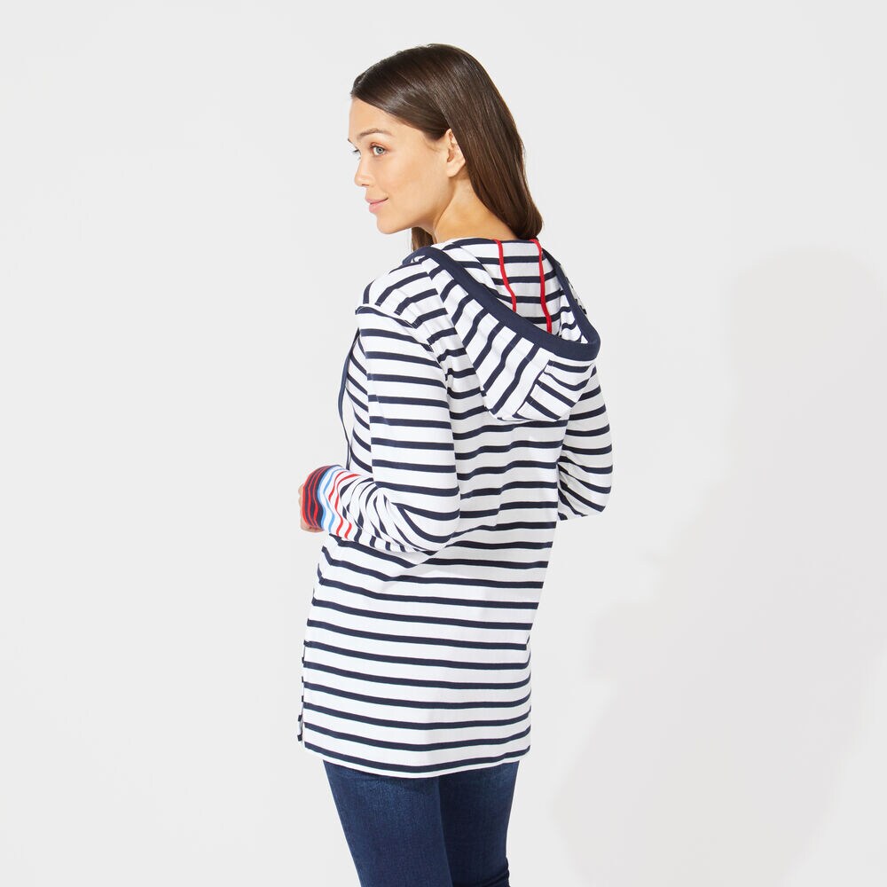 STRIPED SPLIT NECK PULLOVER HOODIE,Stellar Blue Heather,large