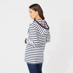 STRIPED SPLIT NECK PULLOVER HOODIE,Stellar Blue Heather,large