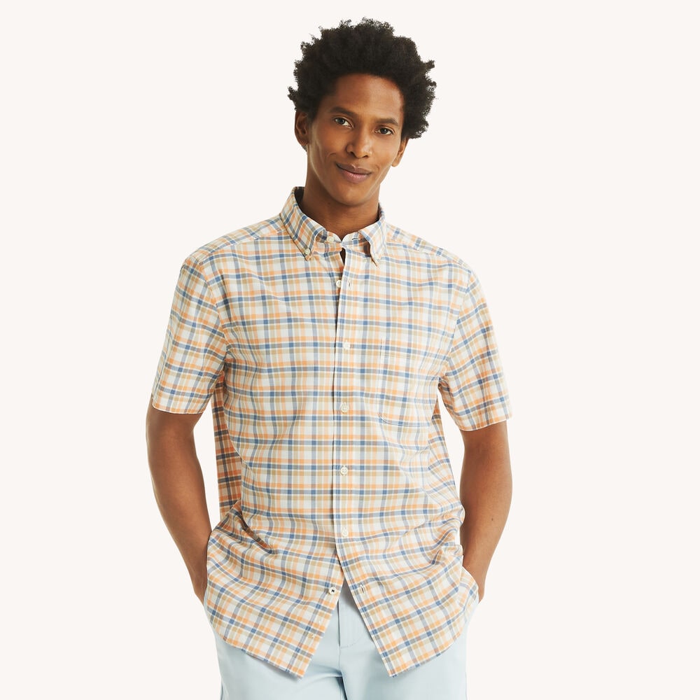 Plaid Short-Sleeve Shirt,Bright White,large