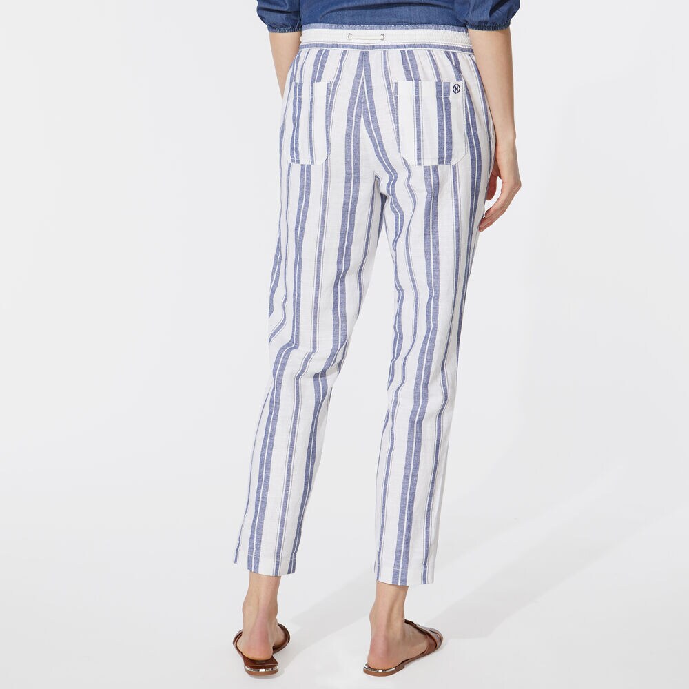 NAUTICA JEANS CO. STRIPE CROPPED LINEN PANTS,Blue Depths,large