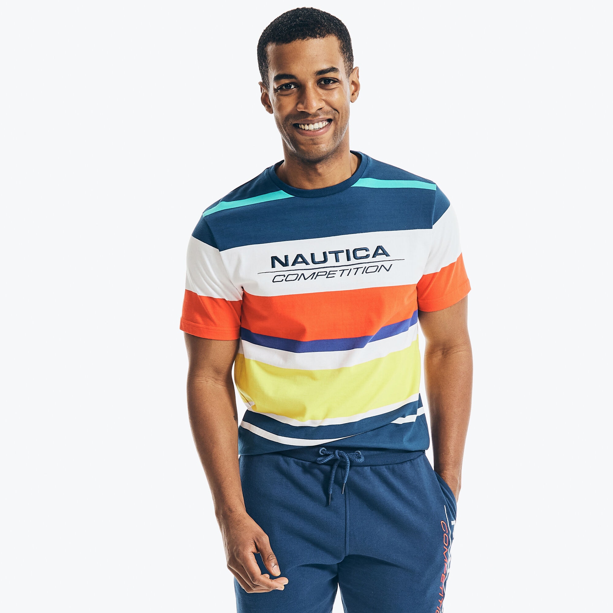 COMPETITION MULTICOLOR STRIPED T-SHIRT,Navy,large