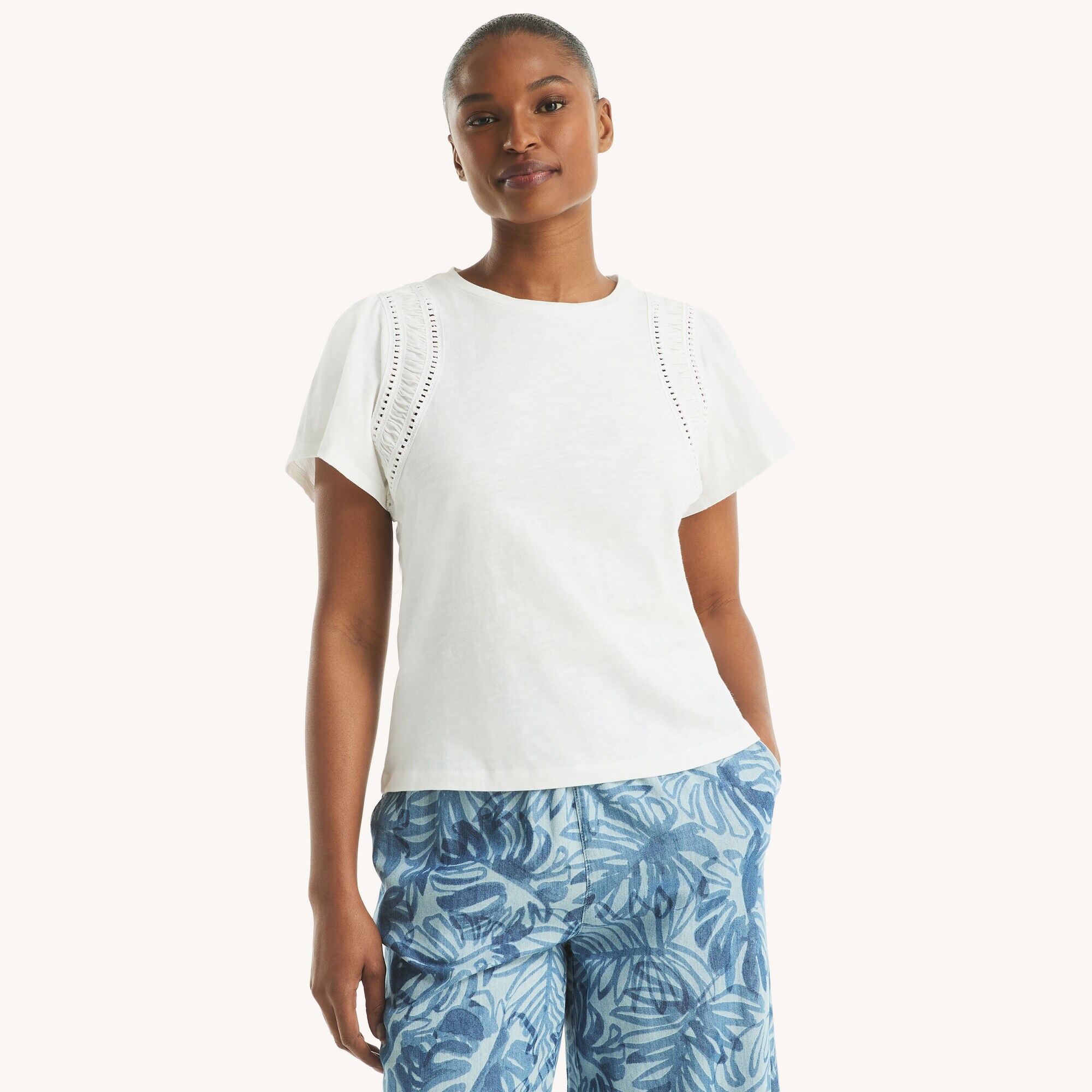 Flutter-Sleeve Top,Bright White,large