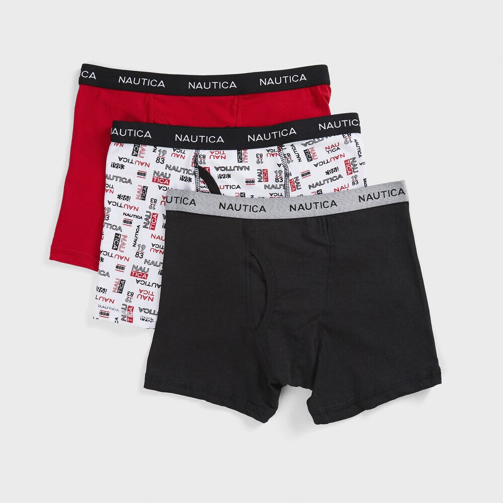 BOYS’ BOXER BRIEFS, 3-PACK,Classic Red,large
