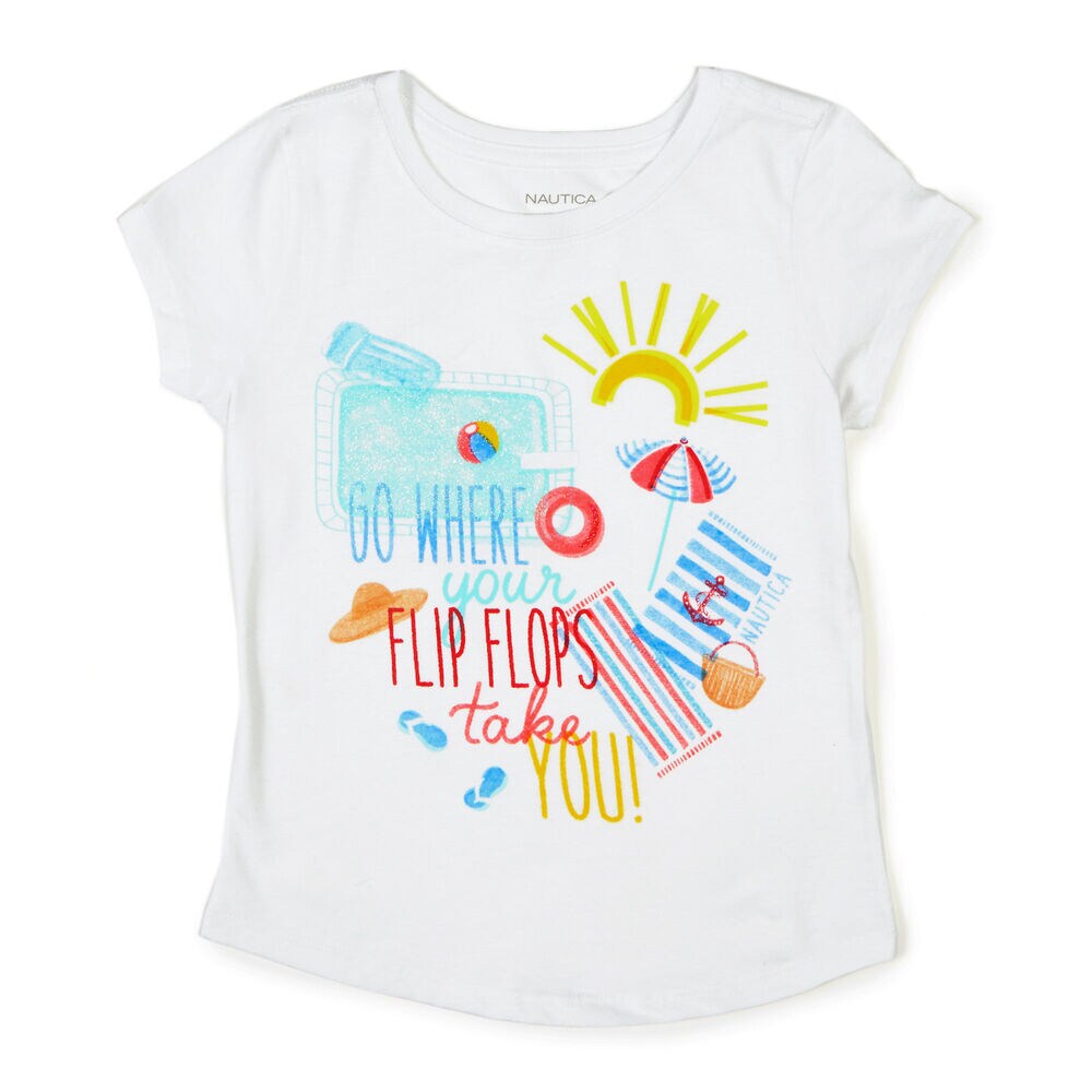 Toddler Girls' Flip Flop Travel Tee (2T-4T),Antique White Wash,large