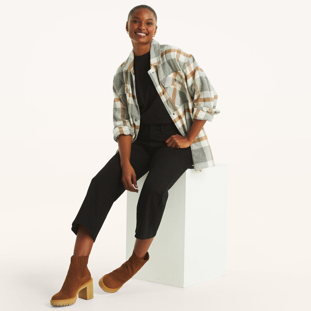 Plaid Shacket,Grey Ice,large