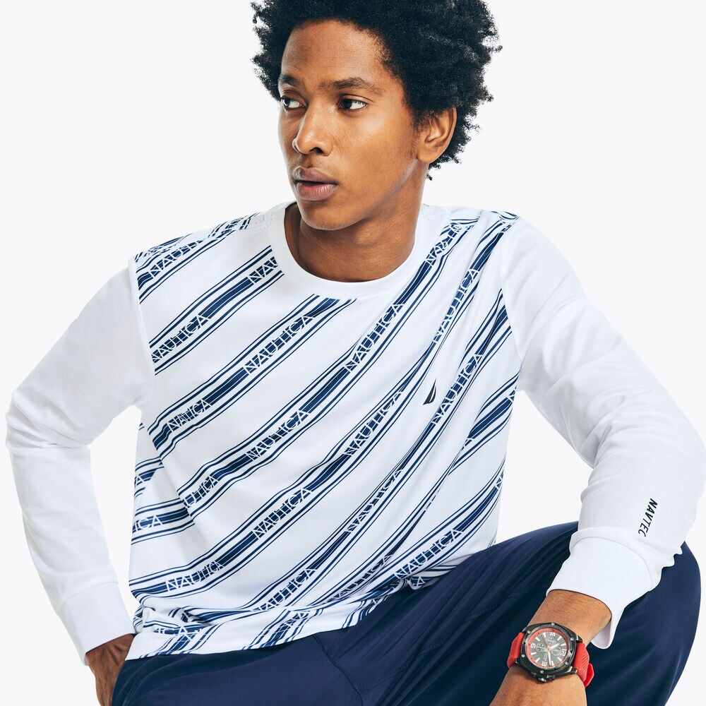 NAVTECH LOGO-STRIPE LONG-SLEEVE T-SHIRT,Bright White,large