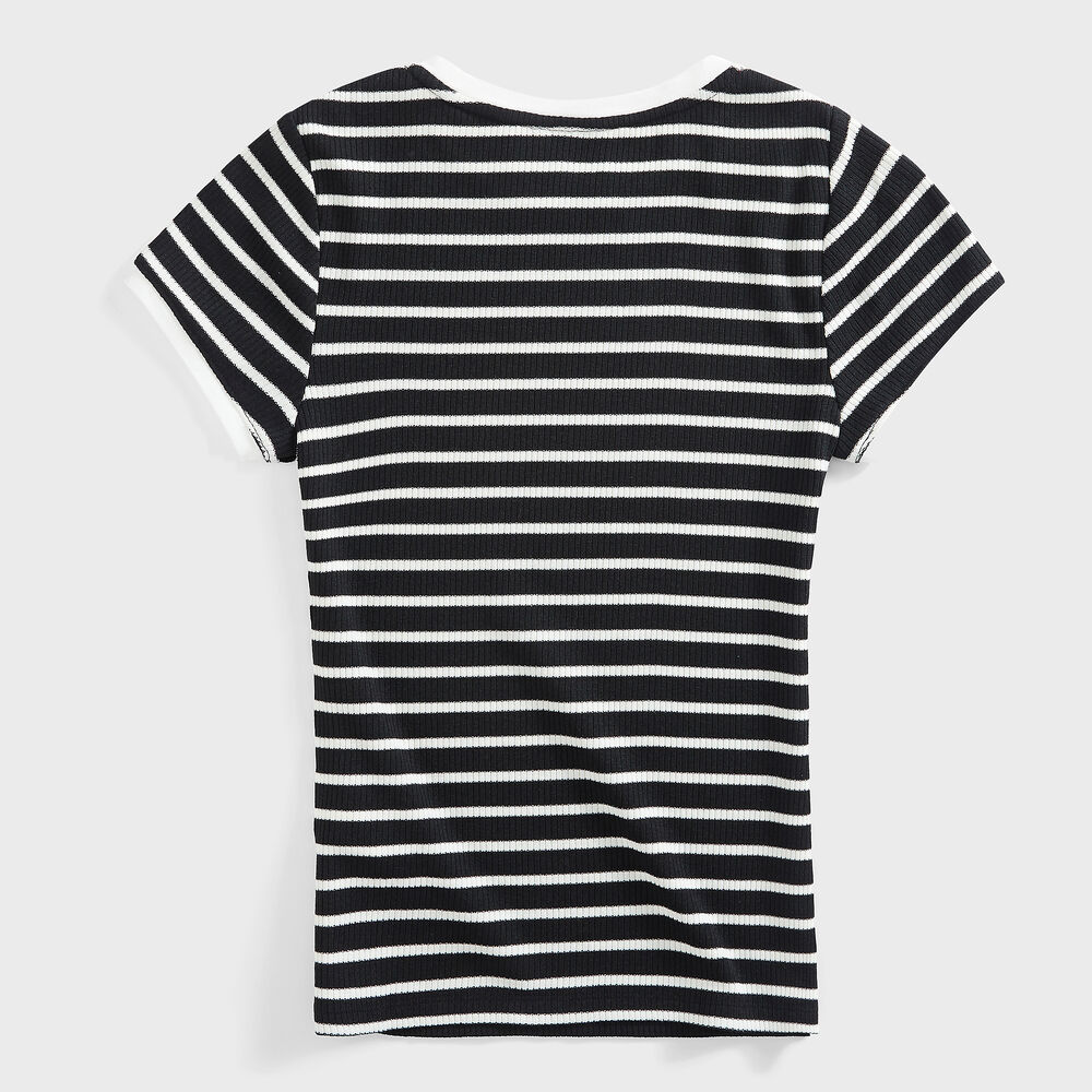 STRIPE BUTTON-SHOULDER KNIT TOP,True Black,large