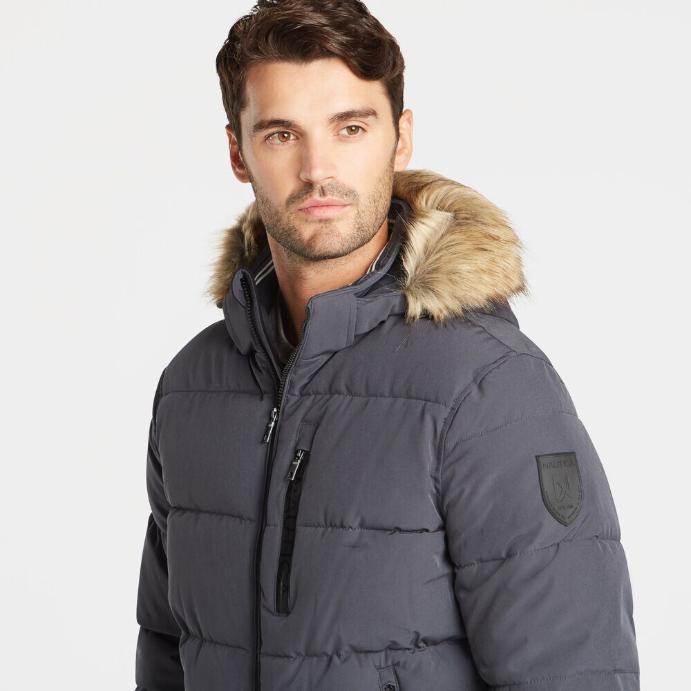 STRETCH BOMBER WITH REMOVABLE HOOD,Charcoal T,large