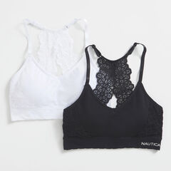 EMBROIDERED LACE BRA, 2-PACK,True Black,large