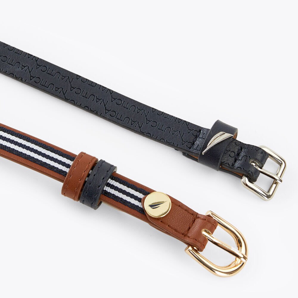 Skinny Leather Belt, 2-Pack,Charcoal Blue Heather,large