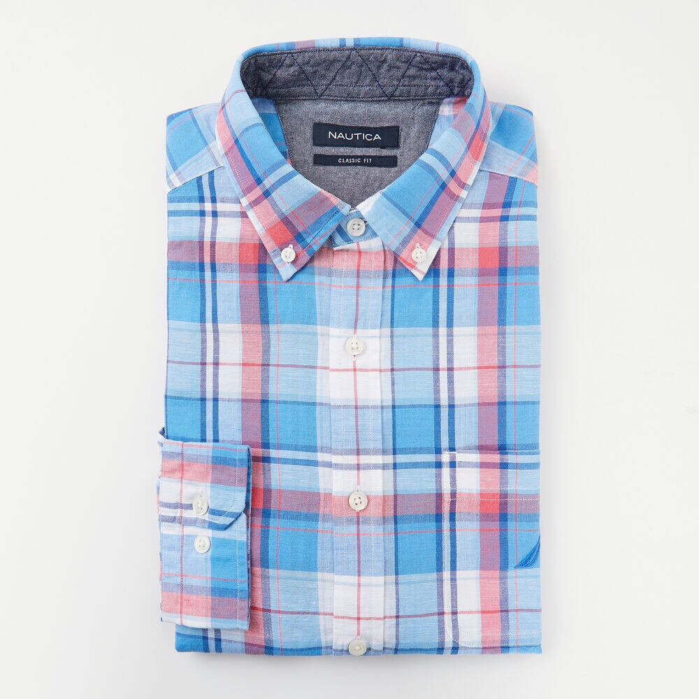 PLAID LINEN SHIRT,Bright White,large