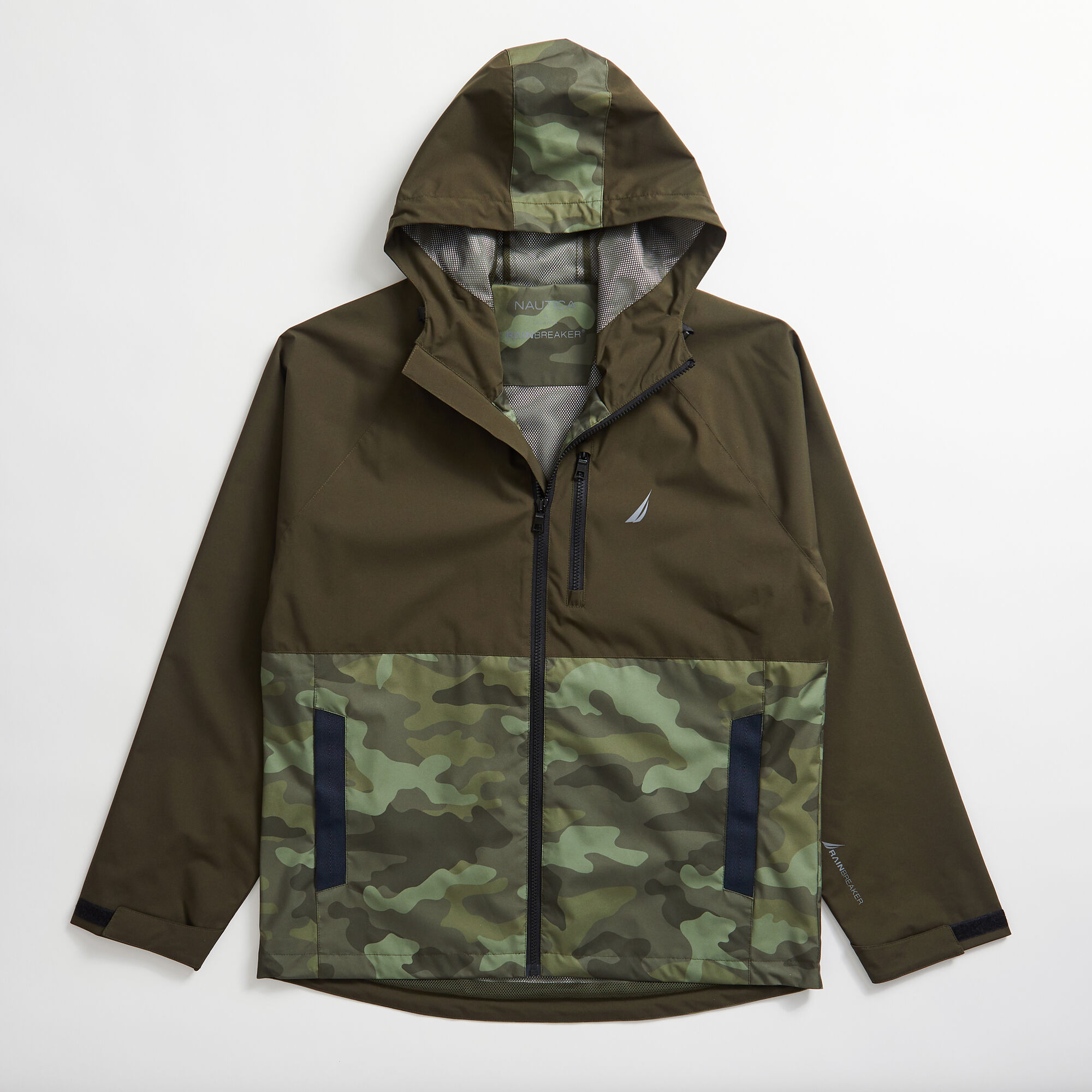 CAMOUFLAGE RAINBREAKER JACKET,Olive,large