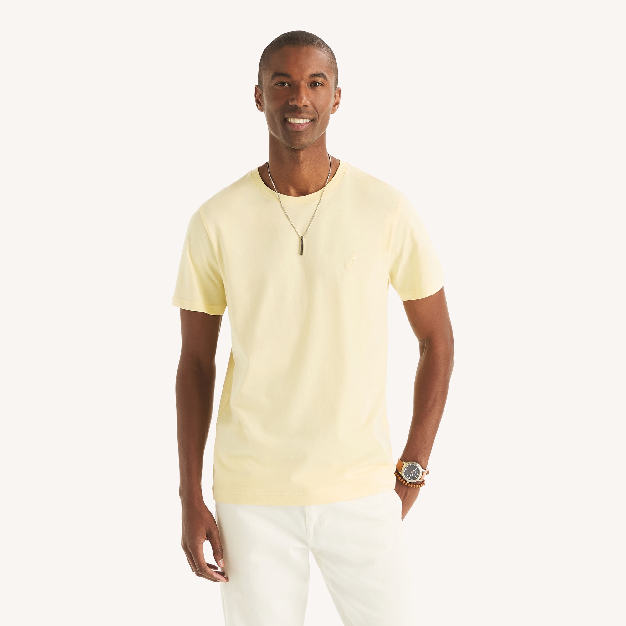 Crewneck Deck T-Shirt,Soft Yellow,large