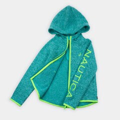 GIRLS' LOGO HOODED NAUTEX FLEECE (8-20),Teal Heather,large