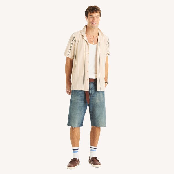 Classic Fit Striped Button-Front Polo