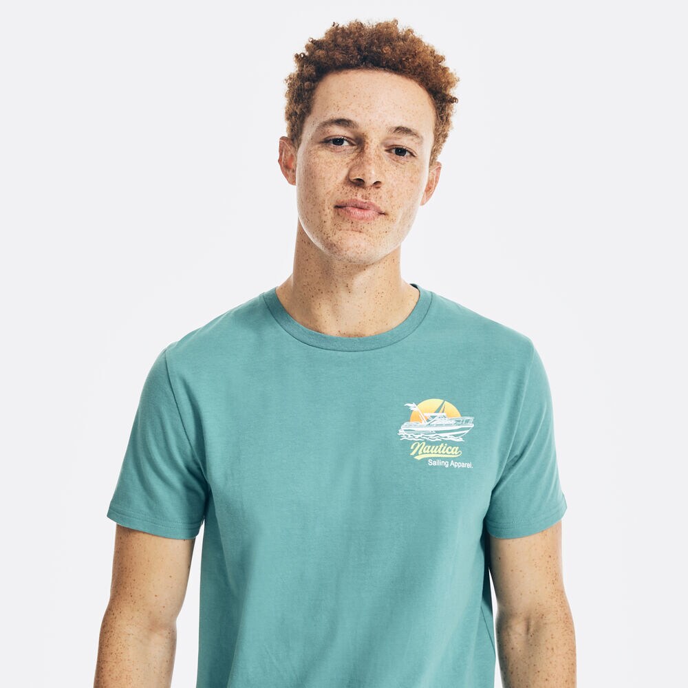 SUNSET BOAT GRAPHIC T-SHIRT,Delphinium Blue,large