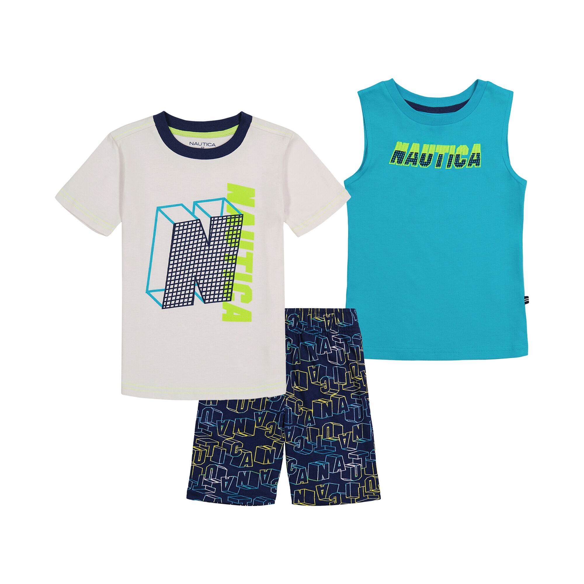 TODDLER BOYS' TANK AND T-SHIRT 3PC PLAID SHORT SET,Antique White Wash,large