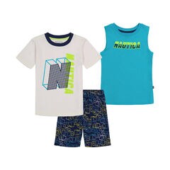 TODDLER BOYS' TANK AND T-SHIRT 3PC PLAID SHORT SET,Antique White Wash,large