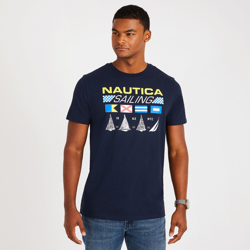 SAILING FLAG GRAPHIC T-SHIRT,Navy,large