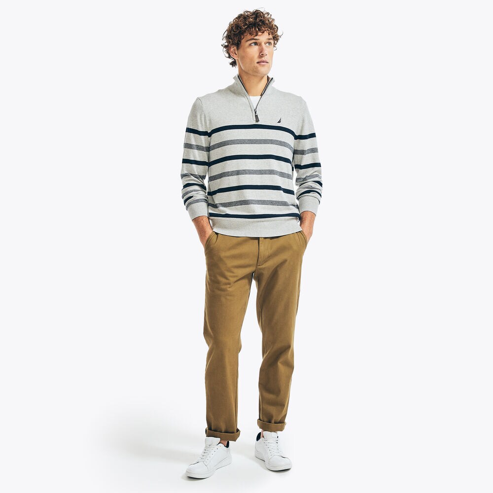 NAVTECH STRIPED QUARTER-ZIP SWEATER,Grey Heather,large