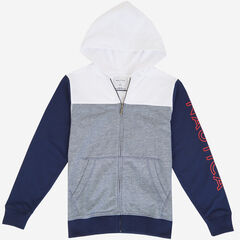 Boys' Color Block Full-Zip Hoodie (8-16),Antique White Wash,large
