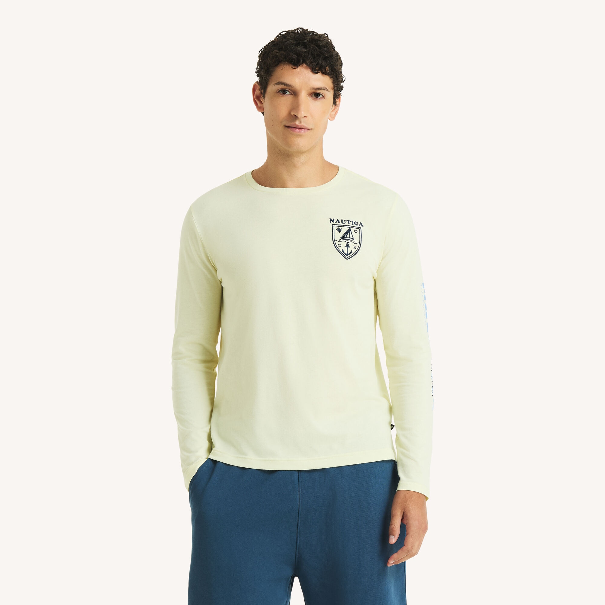  Long-Sleeve Embroidered Graphic T-Shirt,Lemon Twist,large