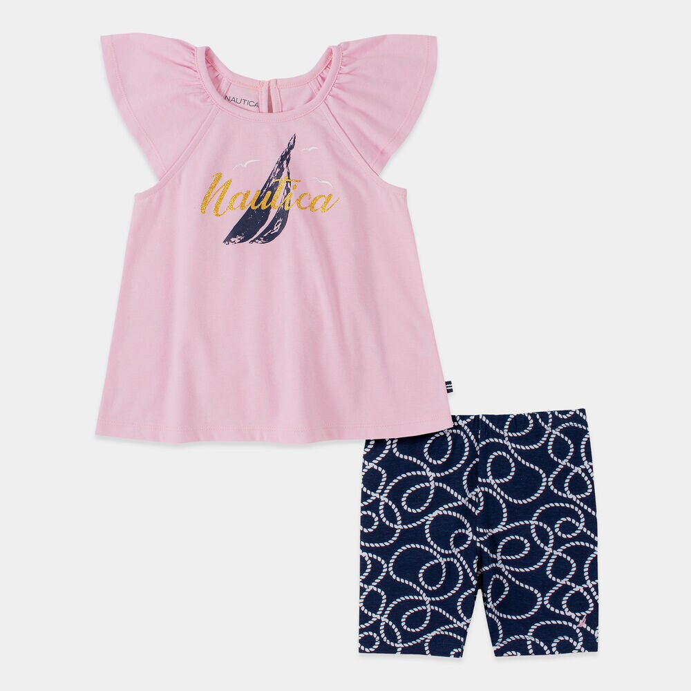 TODDLER GIRLS' BRAND ICON ROPE PRINT 2 PC BIKE SHORT SET (2T-4T),Pink,large