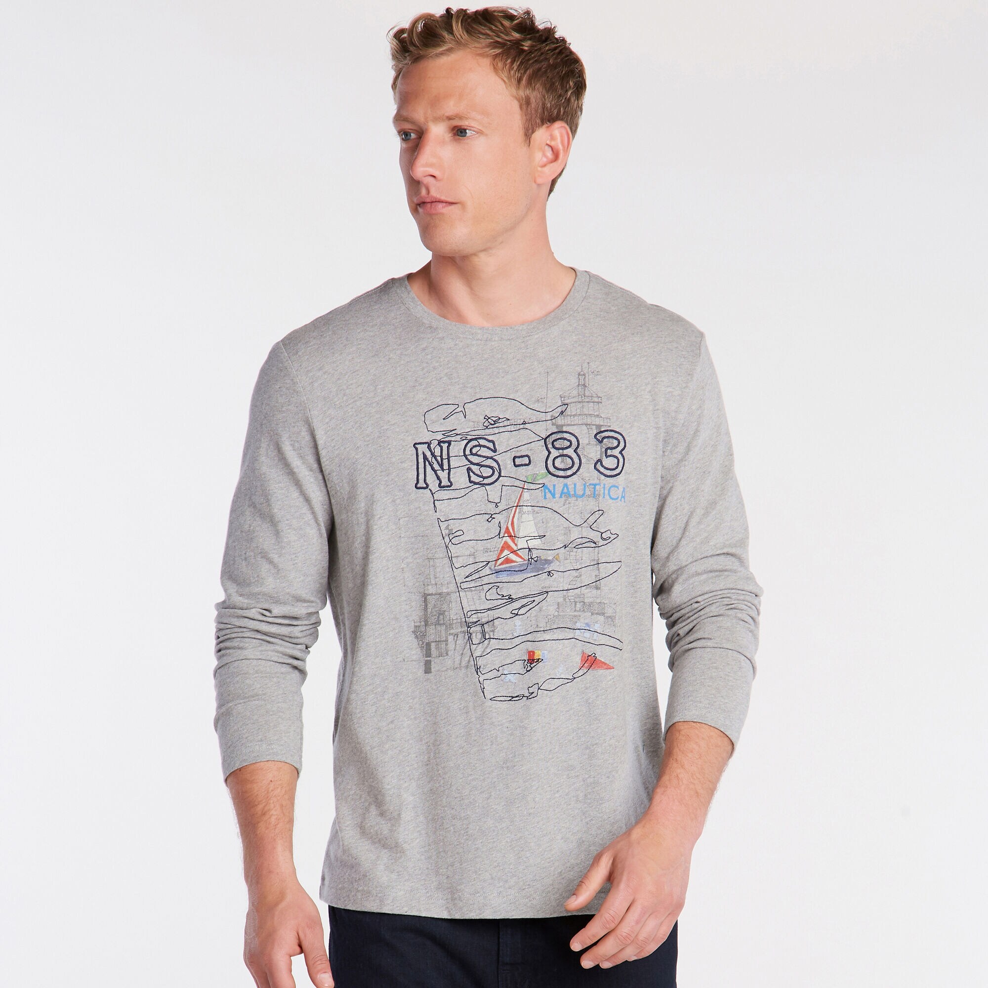 NS-83 LONG SLEEVE GRAPHIC T-SHIRT,Grey Heather,large