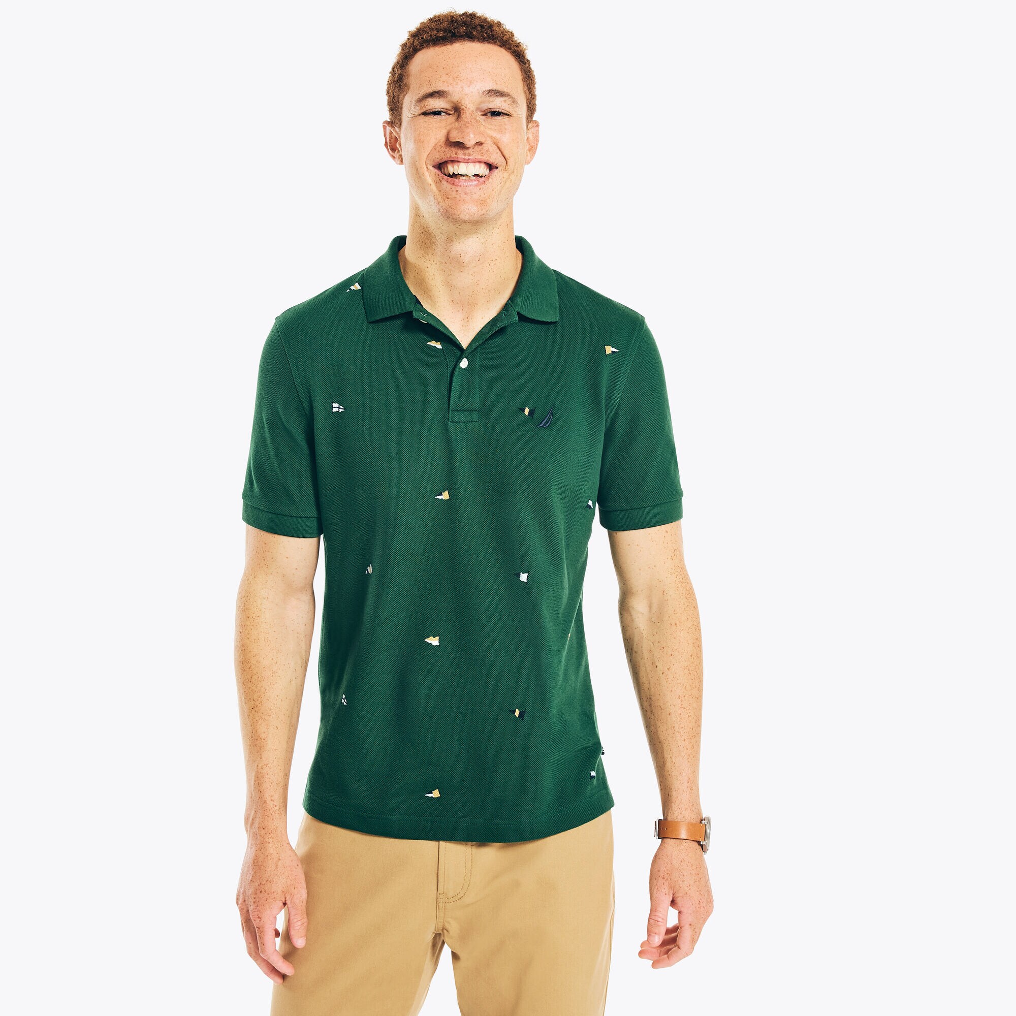 CLASSIC FIT PRINTED DECK POLO,Cosmic Fern,large