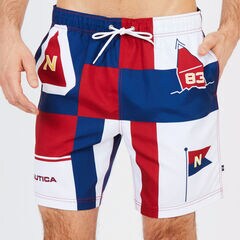 Iconic Colorblock Swim Trunks,Nautica Red,large