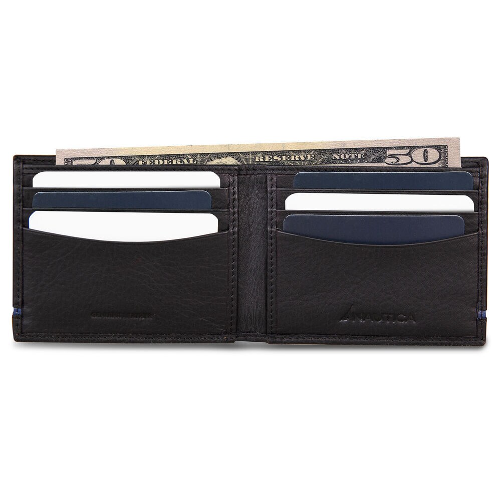 Leather Bifold Wallet,Black,large