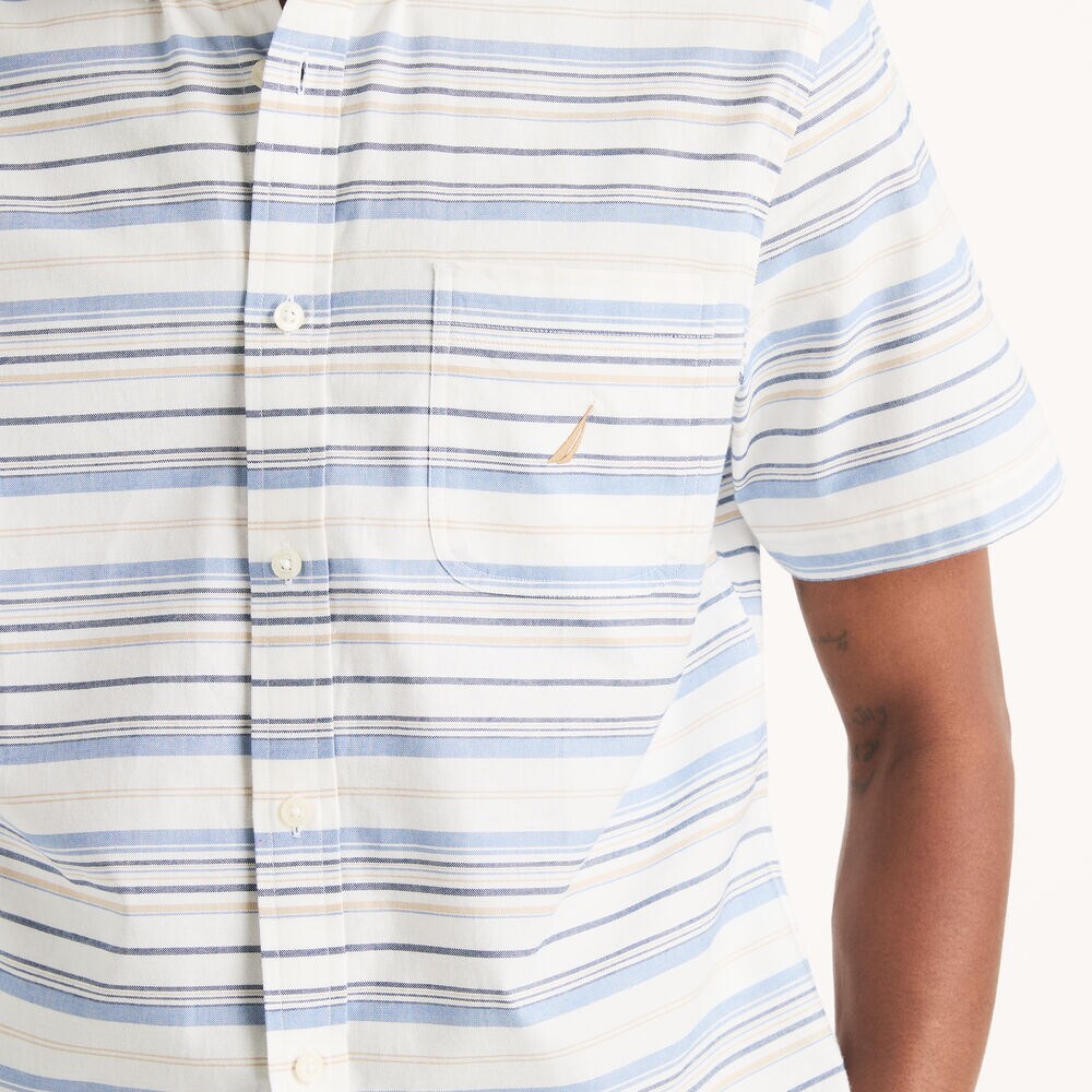 Striped Short-Sleeve Oxford Shirt,Sail White,large