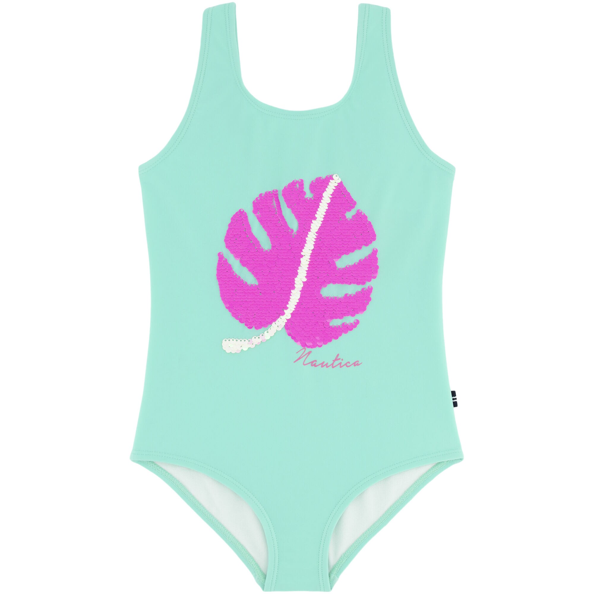 LITTLE GIRLS' PALM LEAF FLIP SEQUIN ONE-PIECE (4-6x),Wave Green,large
