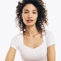 SQUARE-NECK SHORT-SLEEVE HENLEY,Bright White,large