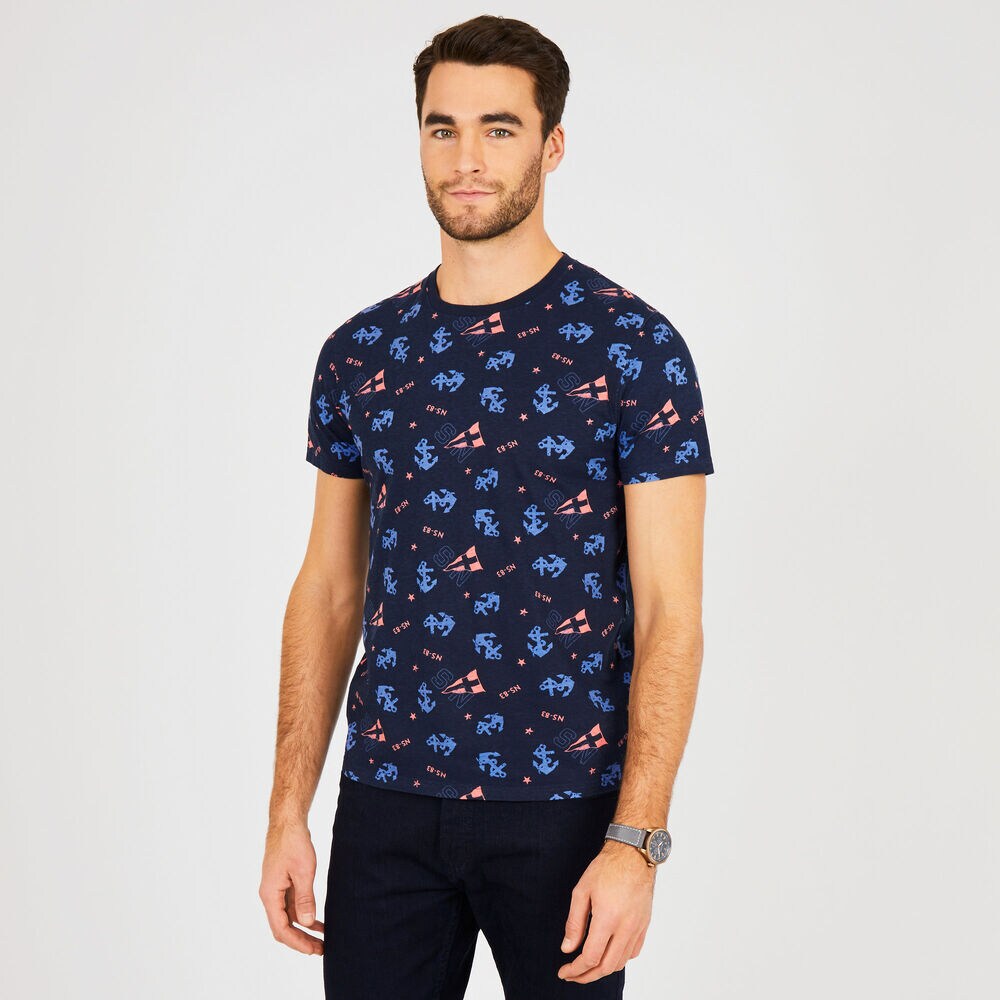 Big & Tall Sail Flag + Anchor Crewneck Tee,True Navy,large