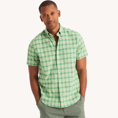 Plaid Poplin Short-Sleeve Shirt,Mahogany,large