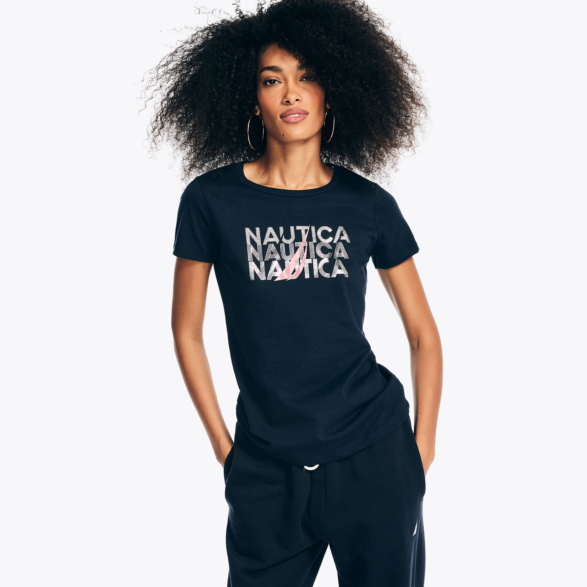 brand icon Foil Graphic T-Shirt,Stellar Blue Heather,large