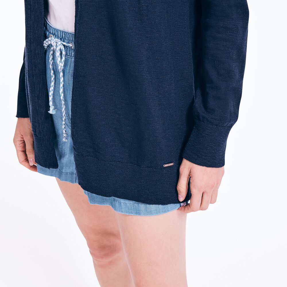 V-NECK OPEN FRONT CARDIGAN,Stellar Blue Heather,large
