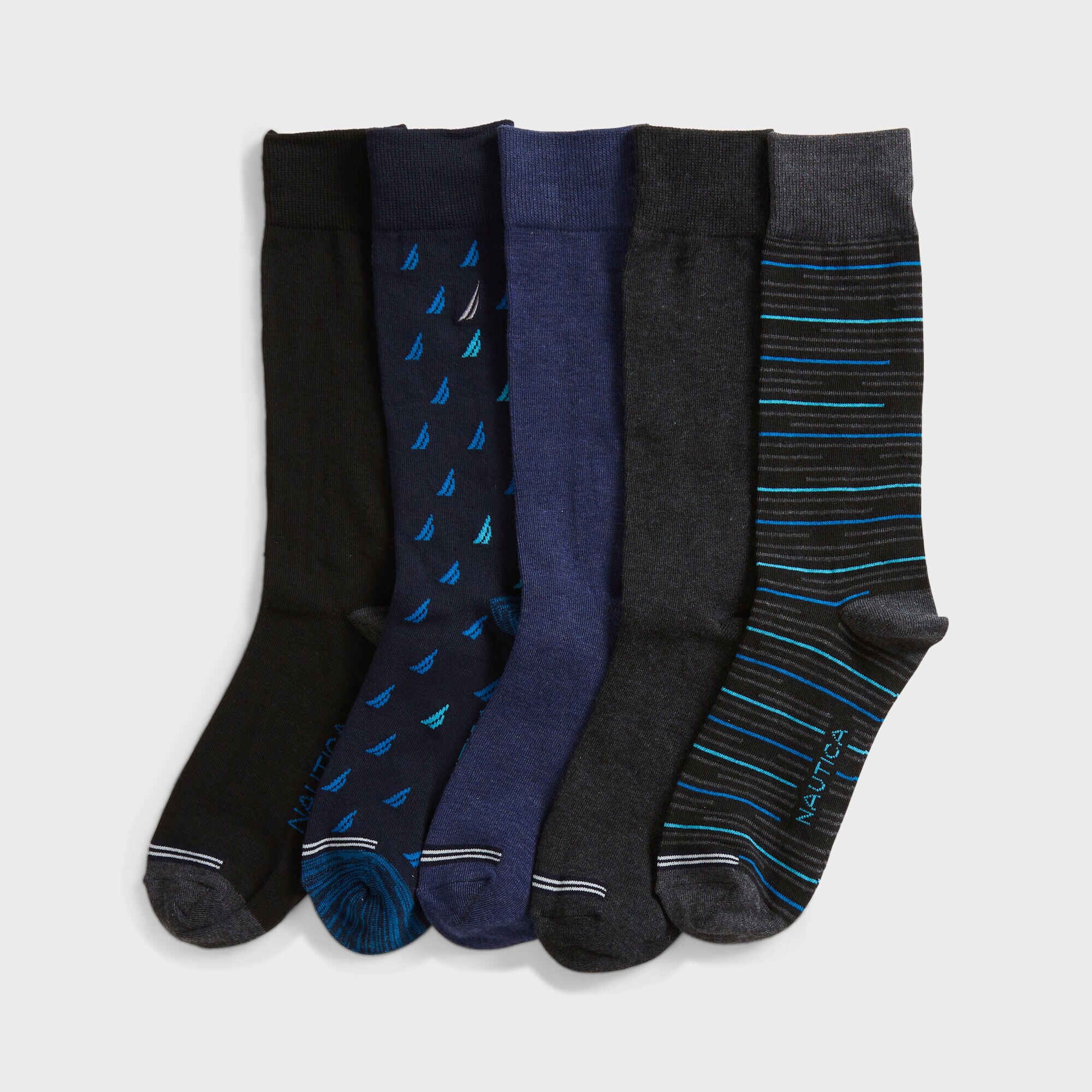 SOLID AND PRINT DRESS SOCKS, 5-PACK,Black,large
