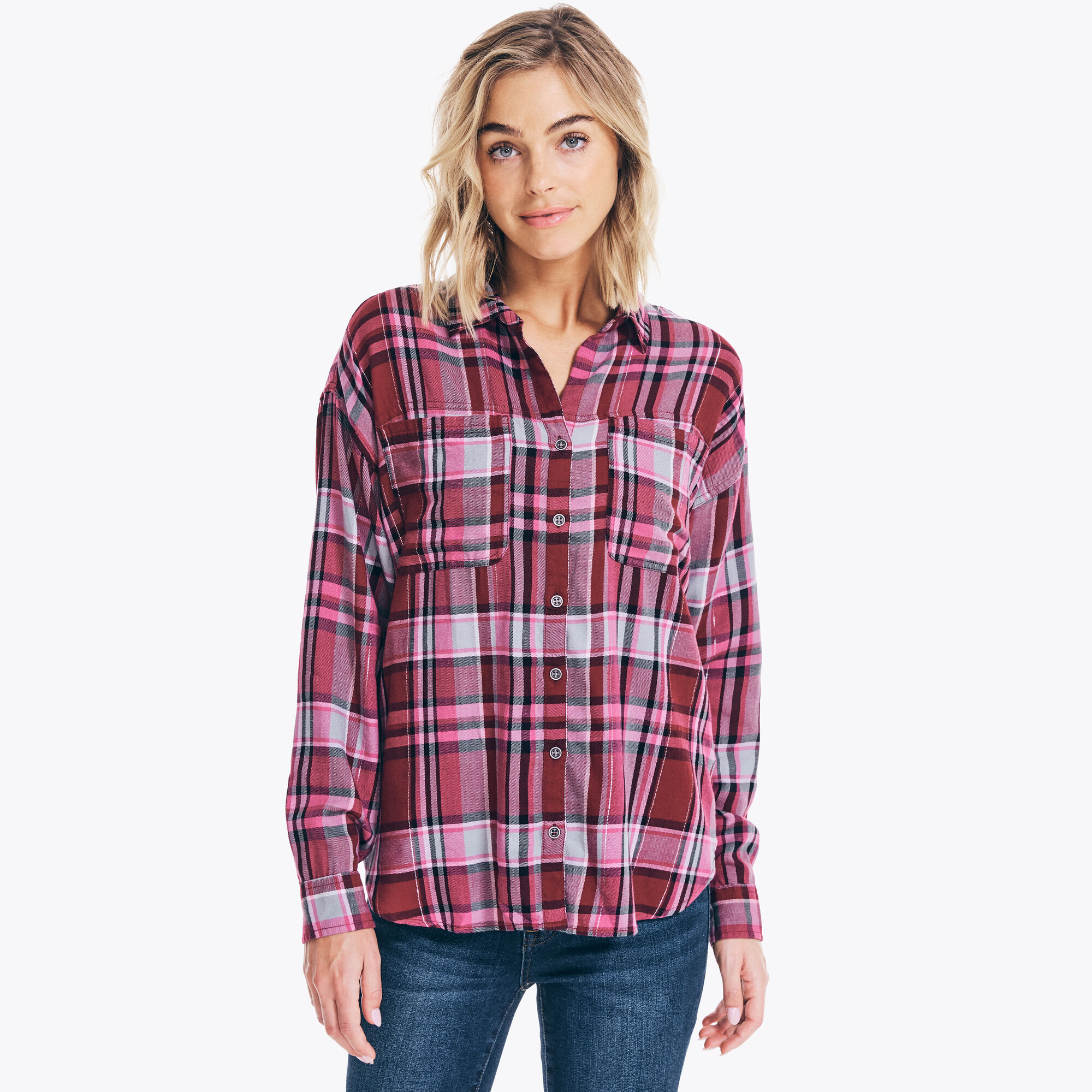 PLAID FLANNEL BUTTON-DOWN SHIRT,True Black,large